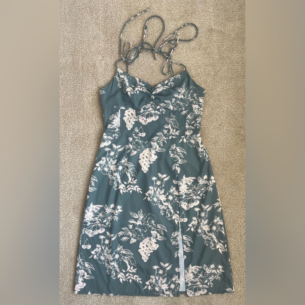 NWT Cider Floral Slit Midi Dress in Green White Women's Large